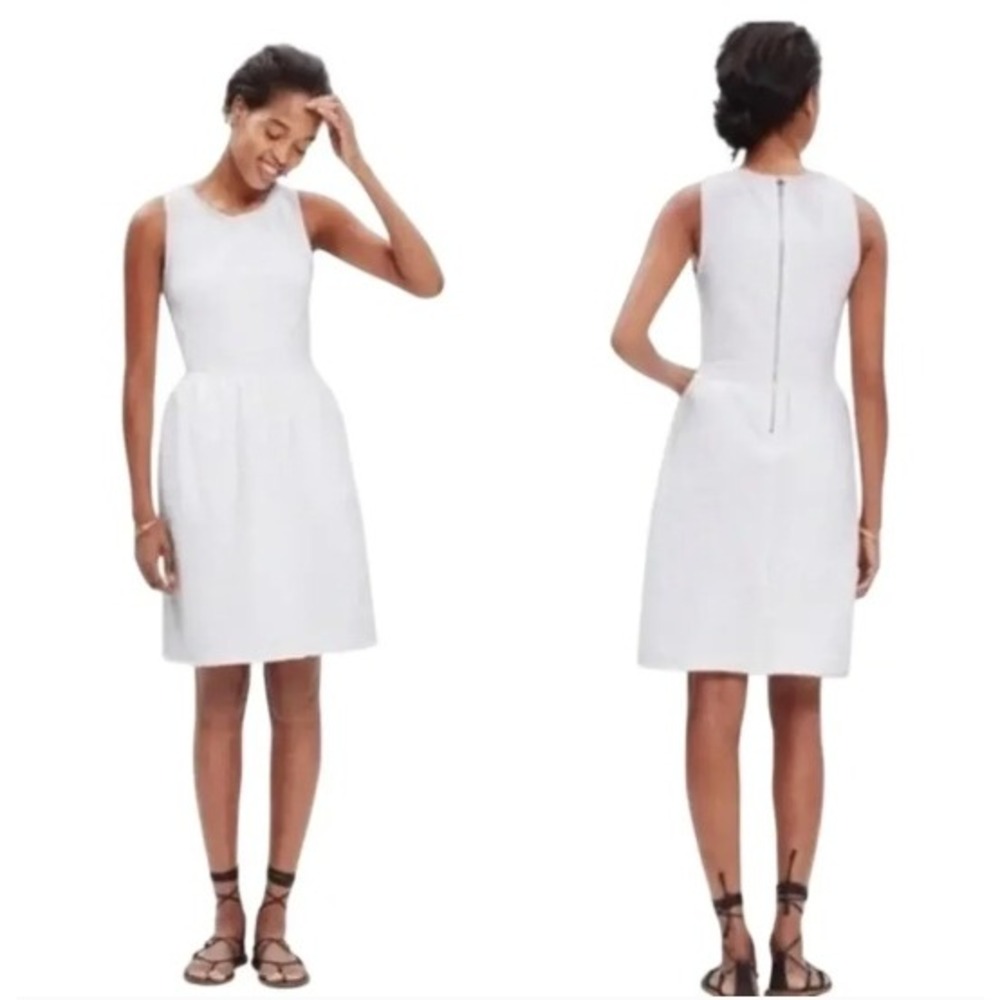 Madewell Womens Frayed Fringe Trim Sleeveless Fit Flare Dress Cream F2364 Size M